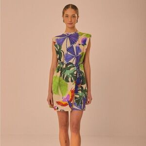 Farm Rio Sand Macaw Multicolor Floral T-Shirt Dress